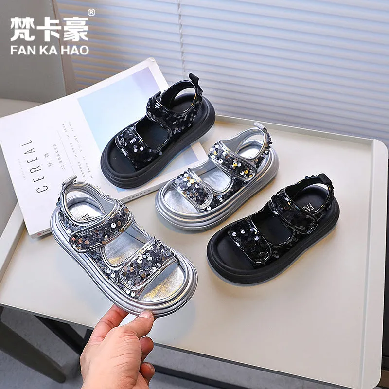 SEQUIN DETAILED SANDAL - BLACK