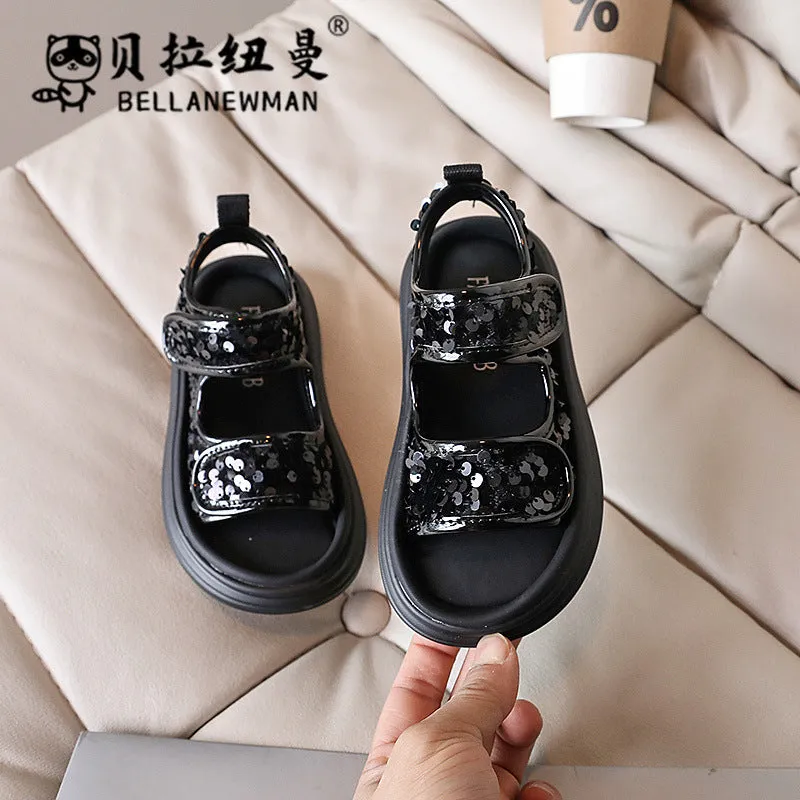 SEQUIN DETAILED SANDAL - BLACK