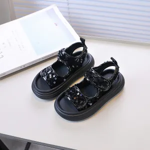 SEQUIN DETAILED SANDAL - BLACK