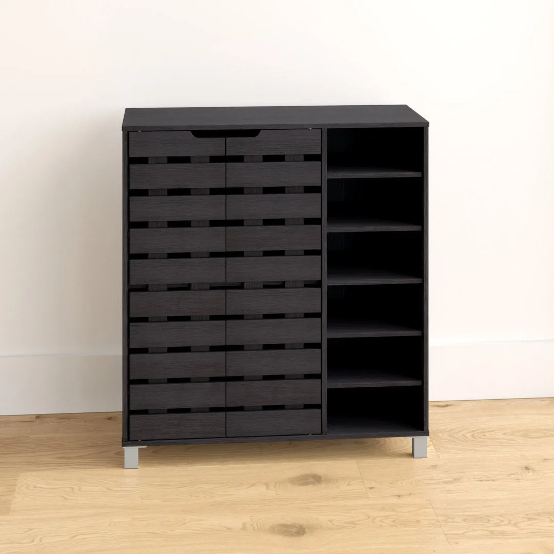 Shirley Modern and Contemporary 2 Door Wood 18 Pair Shoe Cabinet with Open Shelves Ebern Designs