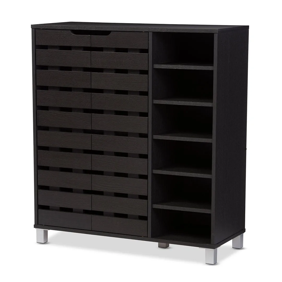 Shirley Modern and Contemporary 2 Door Wood 18 Pair Shoe Cabinet with Open Shelves Ebern Designs