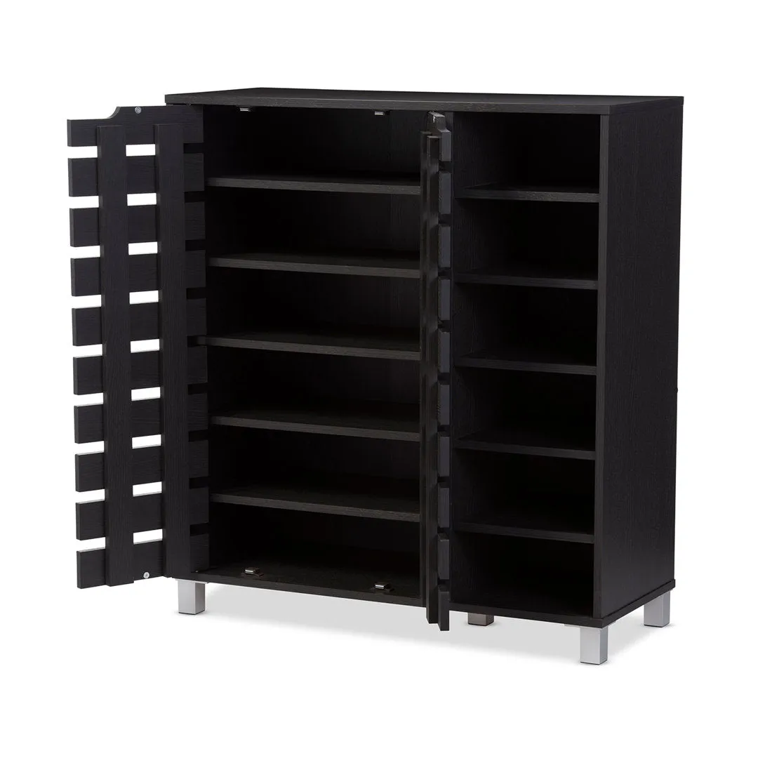Shirley Modern and Contemporary 2 Door Wood 18 Pair Shoe Cabinet with Open Shelves Ebern Designs