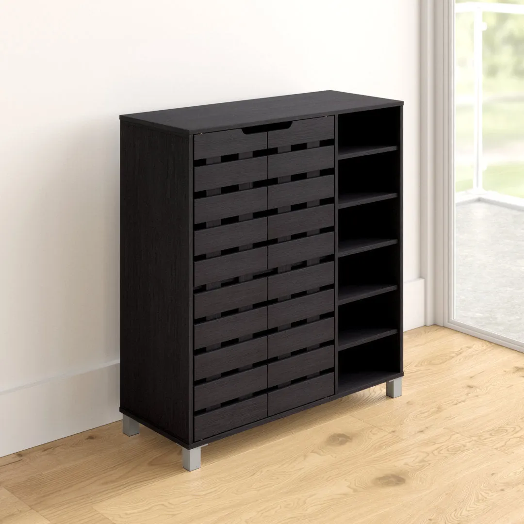 Shirley Modern and Contemporary 2 Door Wood 18 Pair Shoe Cabinet with Open Shelves Ebern Designs