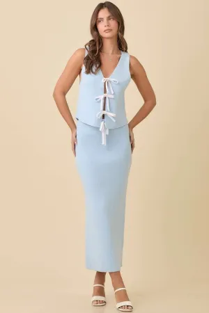 Sugar Ribbon Sweater Knit Vest & Skirt Set – Light Blue