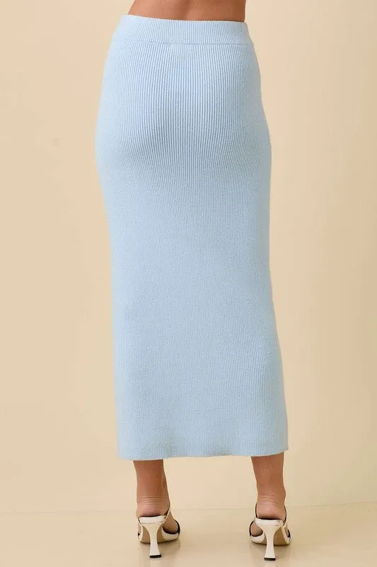Sugar Ribbon Sweater Knit Vest & Skirt Set – Light Blue