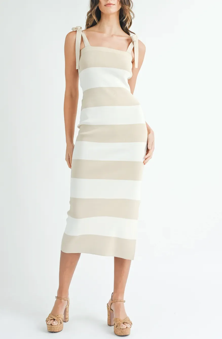Syrah Bow Shoulder Stripe Maxi Dress