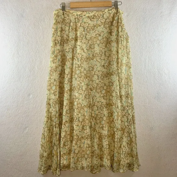 VTG Jones New York Women 100% Silk Maxi Skirt Sz 12 Y2K 90s Fairy Flowy Cottage