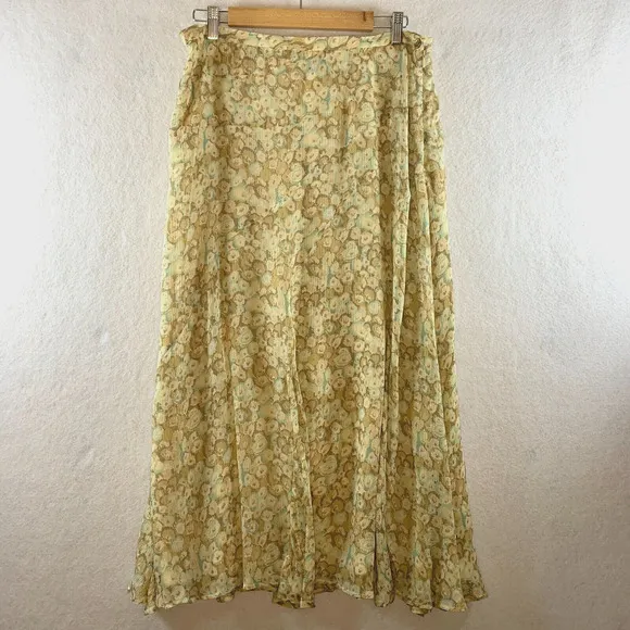 VTG Jones New York Women 100% Silk Maxi Skirt Sz 12 Y2K 90s Fairy Flowy Cottage
