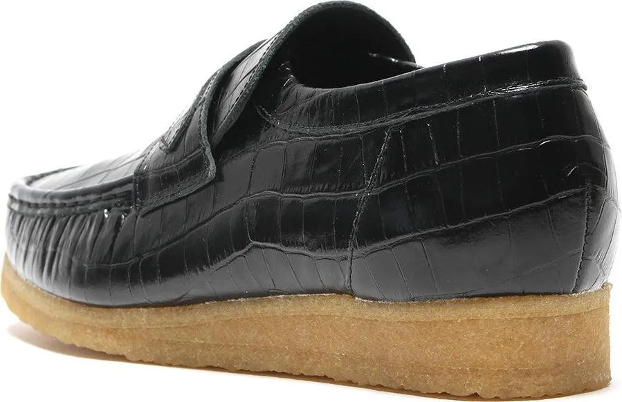 Wallabee Loafer Black Crocodile