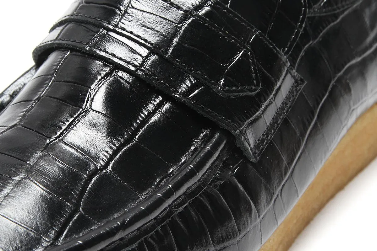 Wallabee Loafer Black Crocodile