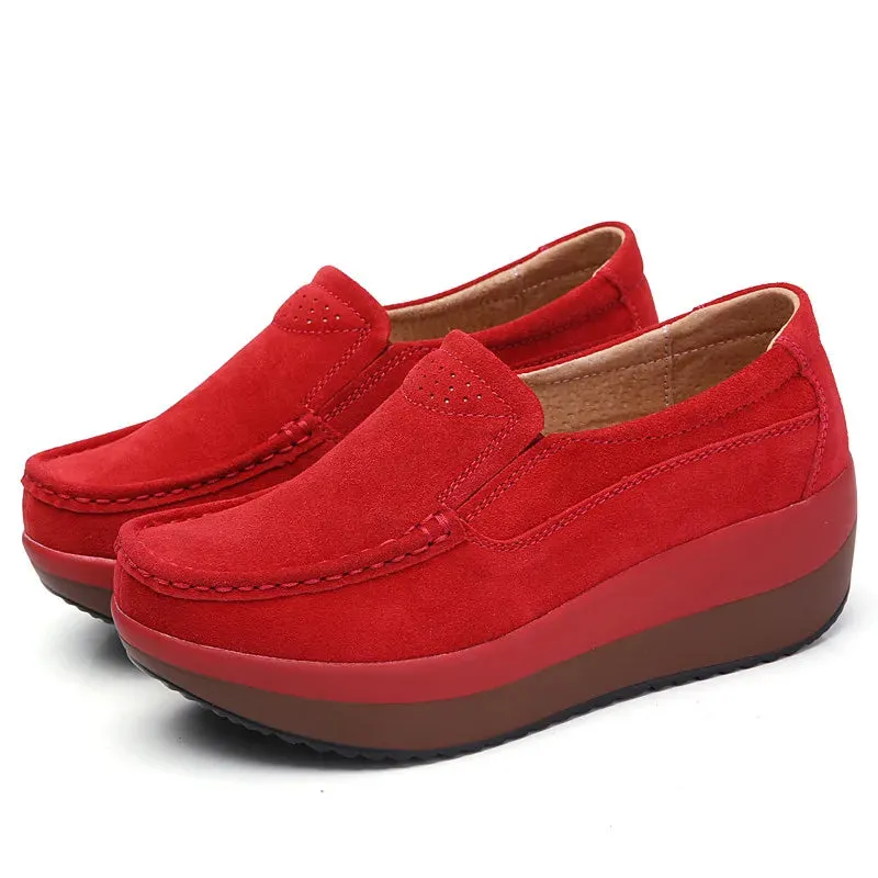 Women Flat Platform Loafers Shoes Ladies Suede Leather Footwear Casual Shoes Slip on Flats Moccasin Creepers