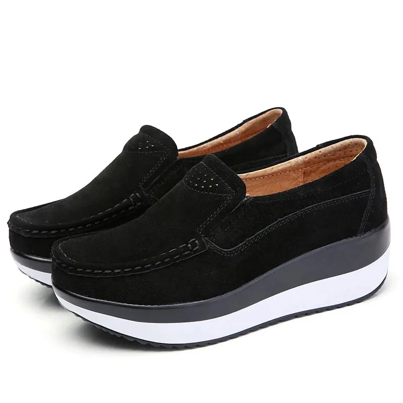 Women Flat Platform Loafers Shoes Ladies Suede Leather Footwear Casual Shoes Slip on Flats Moccasin Creepers
