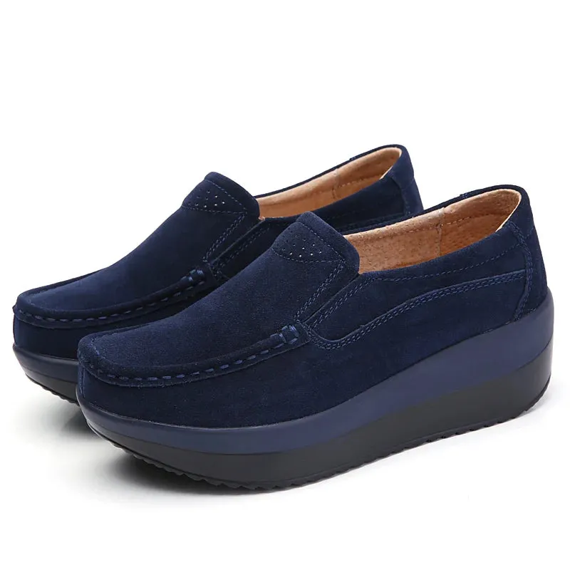 Women Flat Platform Loafers Shoes Ladies Suede Leather Footwear Casual Shoes Slip on Flats Moccasin Creepers