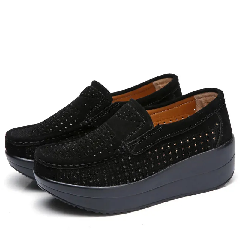 Women Flat Platform Loafers Shoes Ladies Suede Leather Footwear Casual Shoes Slip on Flats Moccasin Creepers
