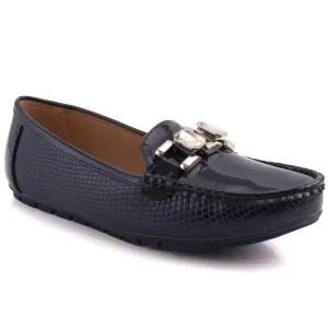 Women "ZELDA" Patent Chain Buckle Slip On Casual Moccasins