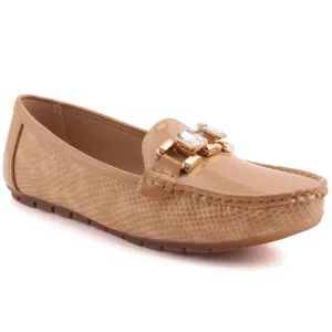 Women "ZELDA" Patent Chain Buckle Slip On Casual Moccasins