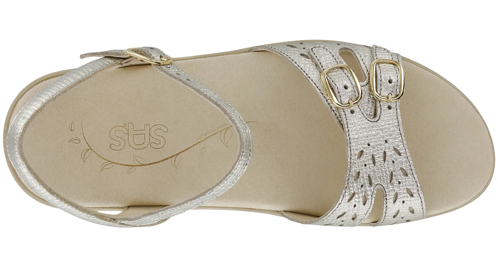 Women's Duo Quarter Strap Sandal in Gold Linen