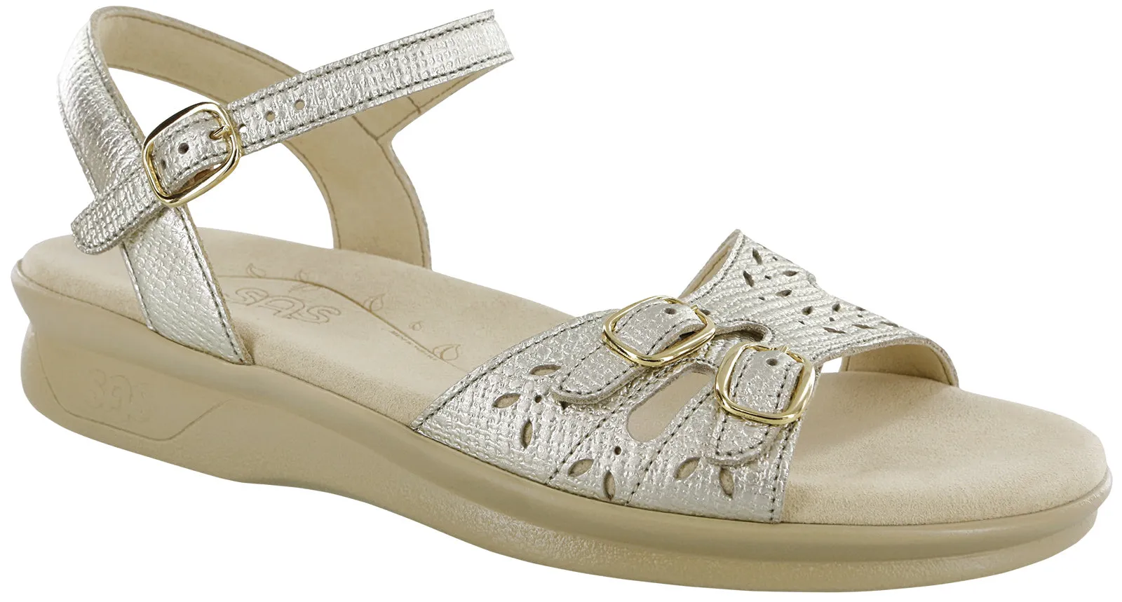 Women's Duo Quarter Strap Sandal in Gold Linen
