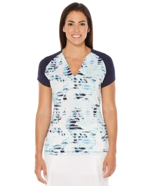 Womens Opti-Vent Striped Floral V-Neck