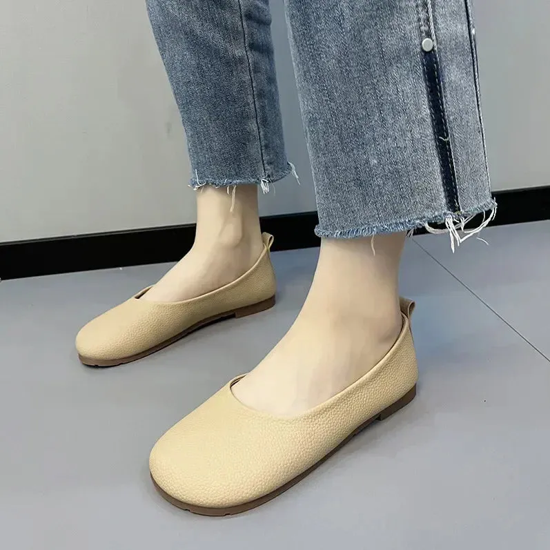 Women's Slip on Leather Loafers Spring Autumn Fashion Ballet Shoes Ladies Casual Round Toe Cute Flats Nurse Shoes Sneakers