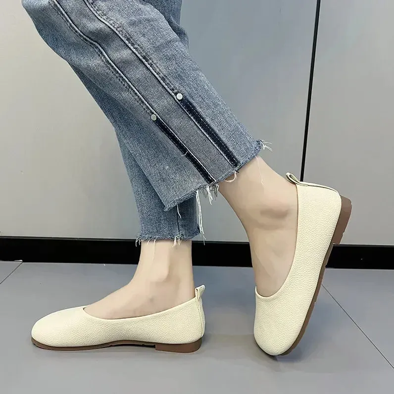 Women's Slip on Leather Loafers Spring Autumn Fashion Ballet Shoes Ladies Casual Round Toe Cute Flats Nurse Shoes Sneakers