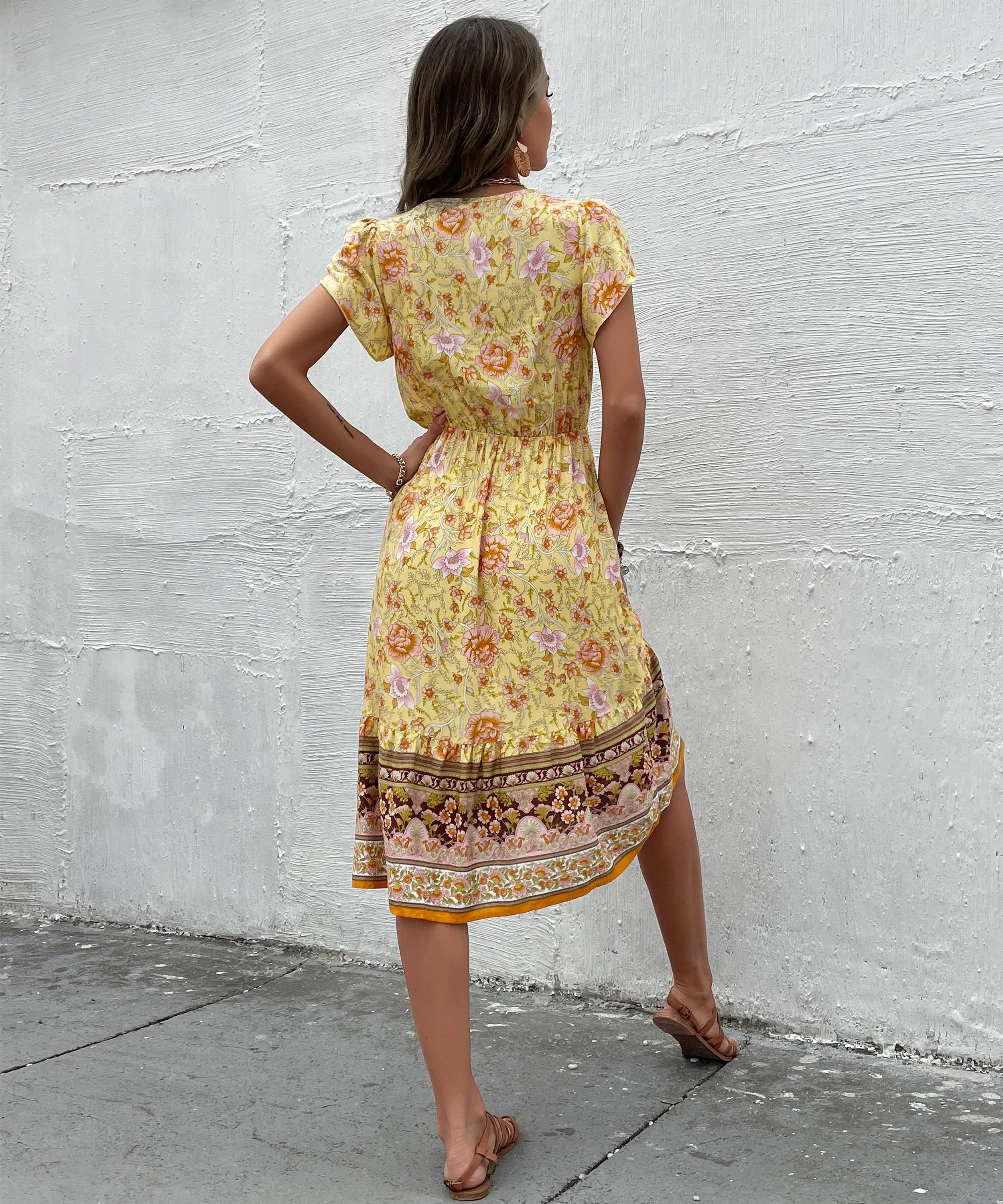 Zebina Midi Dress - Yellow Print