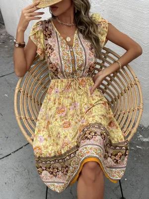 Zebina Midi Dress - Yellow Print